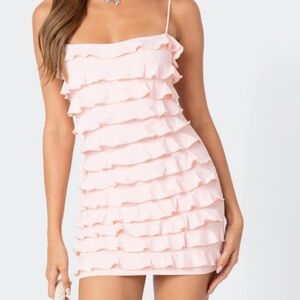 NWT!! EDIKTED Nadya Pink Ruffle MINI DRESS Small